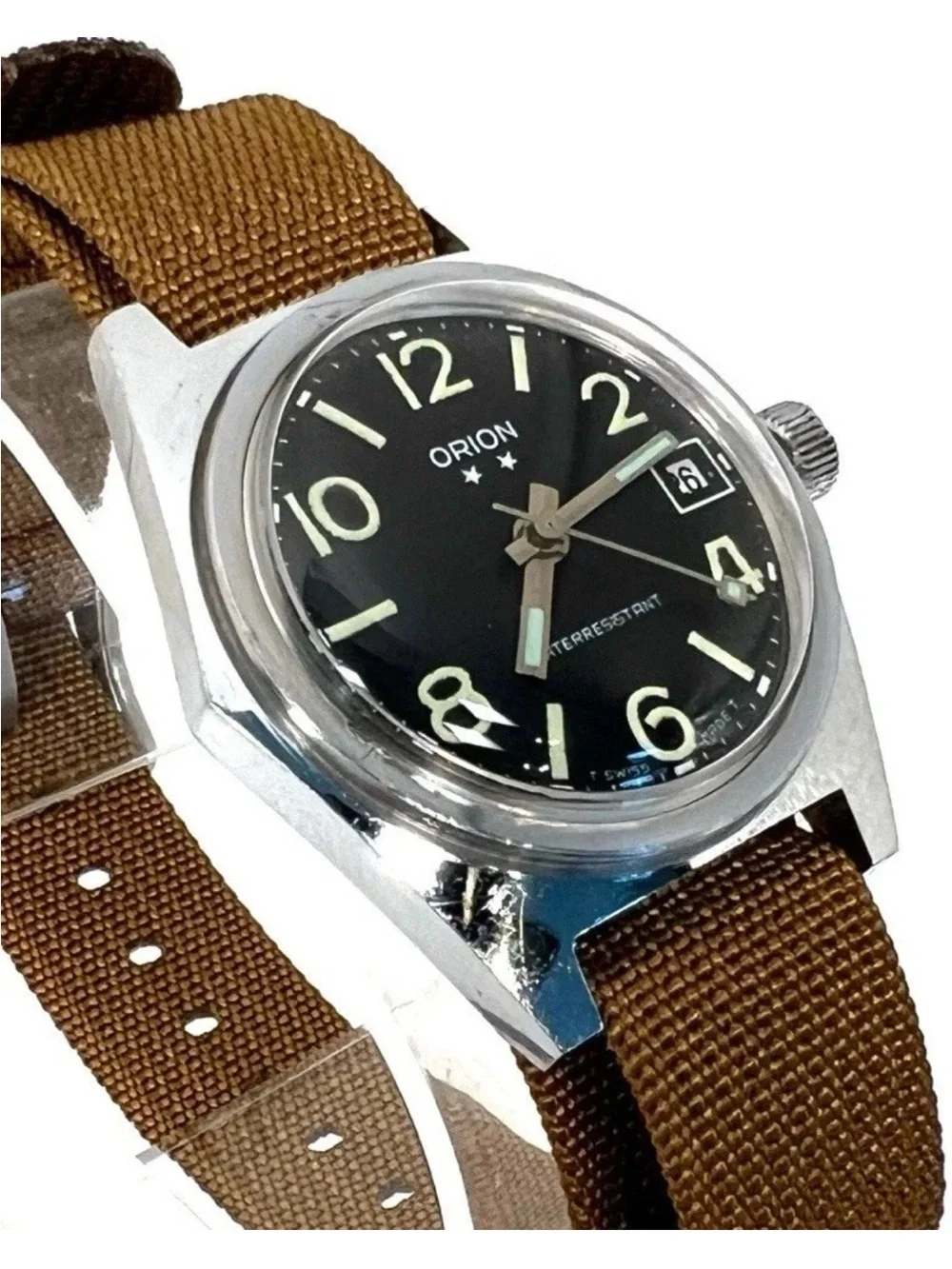 Orion Black Dial Men’s Watch with Brown Nylon Strap